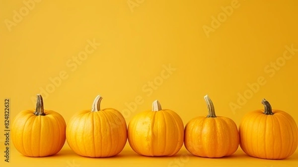 Fototapeta Clean row of Halloween pumpkins with copy space. Festive autumn arrangement