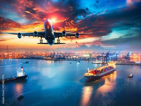 Fototapeta Efficient Air Transportation and Container Ship Transit in Hutchison Ports: Streamlining Business Lo