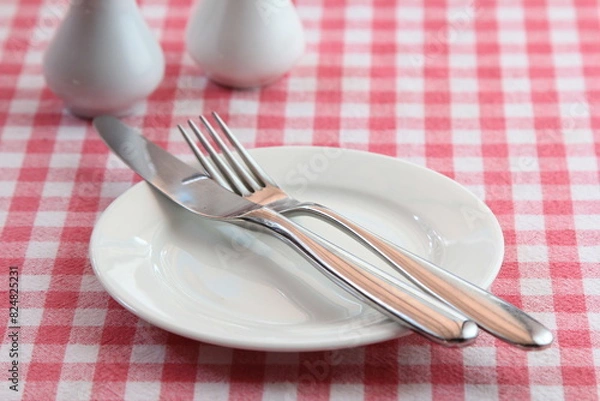 Obraz Knife and fork with plate