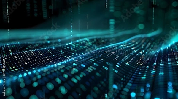 Fototapeta Glowing Digital Data Streams with Binary Code and Abstract Lines