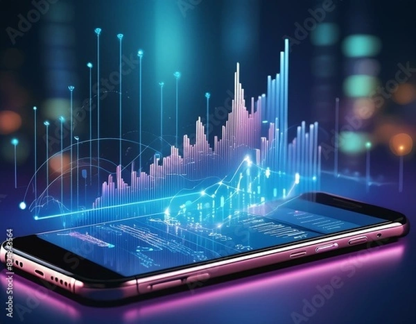 Obraz Smartphone devices data analysis, internet, digital technology, business intelligence, concept map