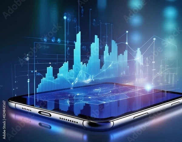 Obraz Smartphone devices data analysis, internet, digital technology, business intelligence, concept map