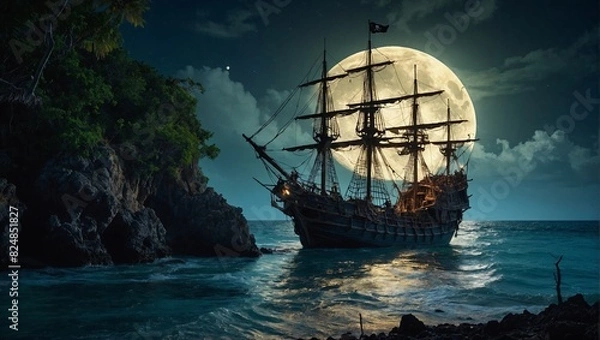 Obraz atmospheric depiction of a pirate ship