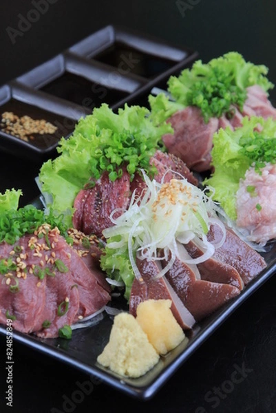 Obraz Japanese style raw meat menu with various parts