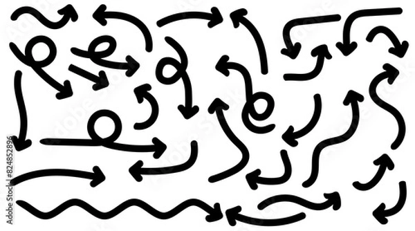 Fototapeta Collection of different doodle vectors vector arrow hand drawn element isolated on white background