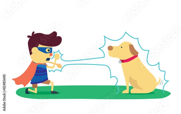 Obraz Hero boy playing fighting with monster it was his's dog