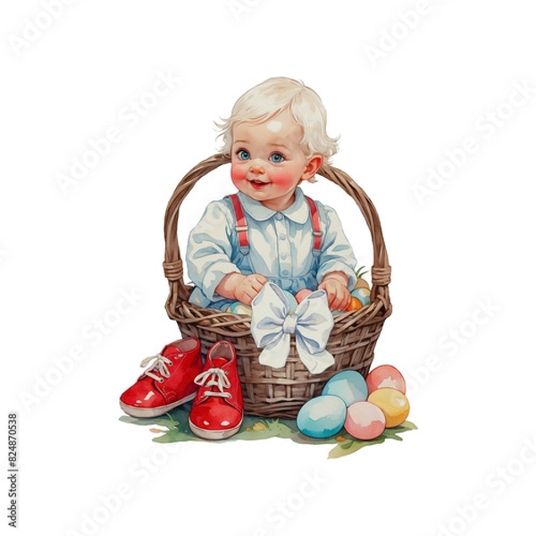 Fototapeta little boy with easter eggs