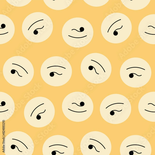 Fototapeta Seamless pattern, repeating backdrop. Funny girl visage.