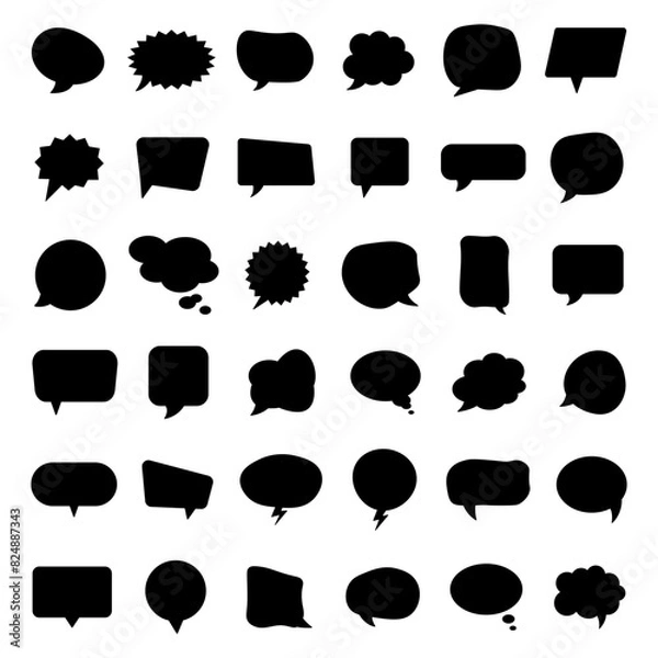 Obraz Speech bubble icon set. Silhouette style. Vector illustration.
