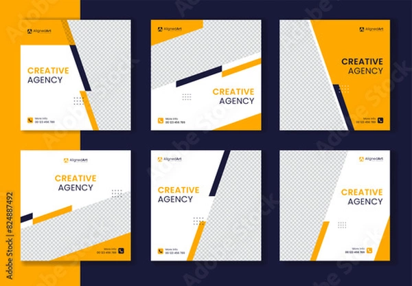 Fototapeta Yellow creative business social media post design, set of square corporate website agency template, digital marketing editable vector