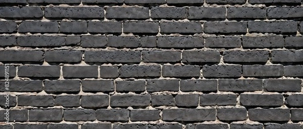 Fototapeta Close-up view of a Monochrome black painted brick wall texture as a background or wallpaper 
