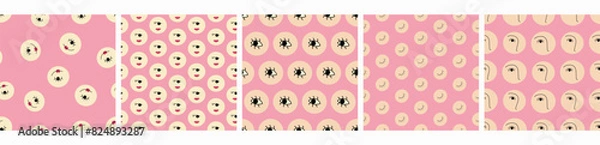 Obraz Set of five patterns, funny figures. Continuous design with creative shapes, repeating texture.