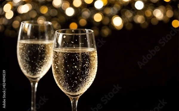 Fototapeta Elegant champagne glasses sparkling under festive lights, perfect for a celebration