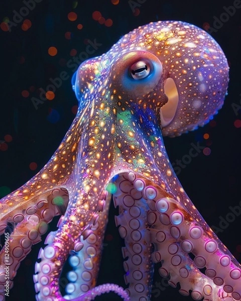 Fototapeta An octopus with glowing bio-luminescent skin.