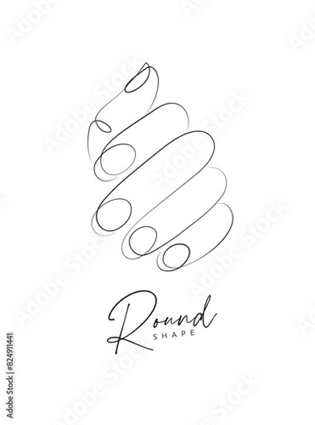 Fototapeta Woman hand with round nails drawing in linear style on white background