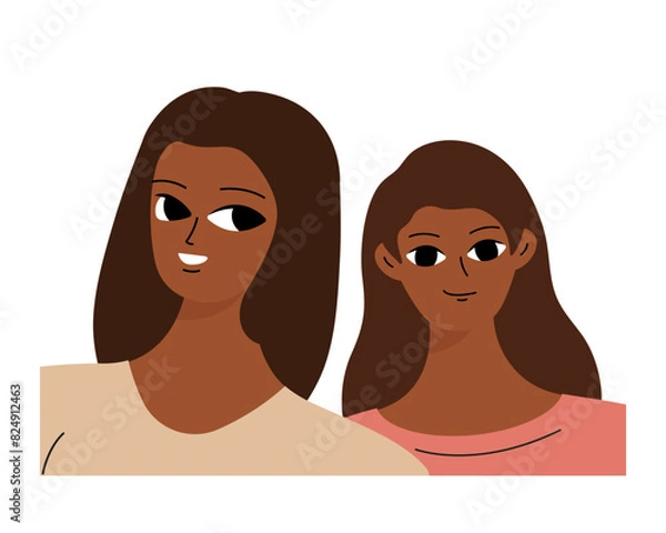 Fototapeta Couple of smiling black girls. Two friends, relatives or students are photographed. Isolated flat cartoon vector .
