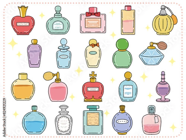 Fototapeta カラフルでかわいい香水瓶のセット