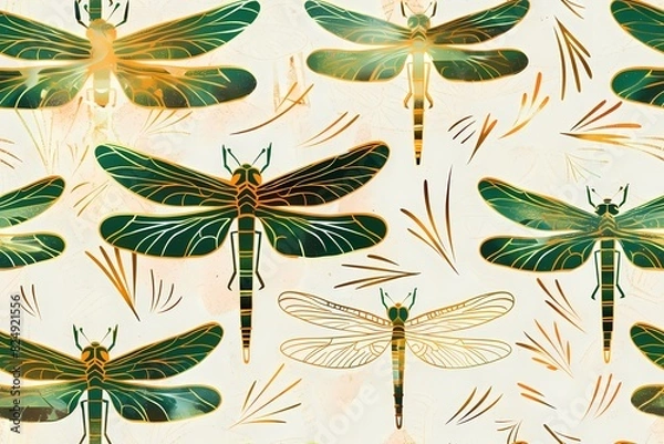 Fototapeta Seamless dragonfly scrapbook pattern 