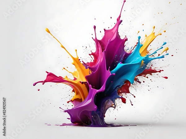 Obraz Liquid paint colorful splashes on white gray background, creativity and motion concept