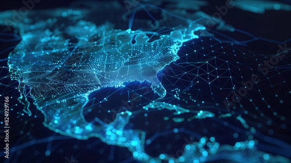 Fototapeta Digital map of the world with interconnected glowing lines