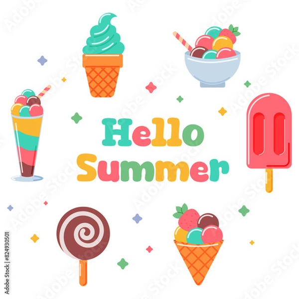 Fototapeta set of sweet Ice-creams, vector illustration. Hello summer