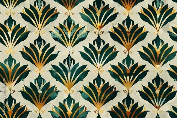 Fototapeta Green seamless retro design pattern 