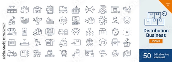 Fototapeta Distribution icons Pixel perfect. Transport, client, team, ...	
