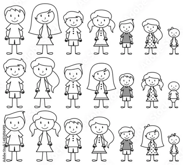 Obraz Set of Cute and Diverse Stick People in Vector Format