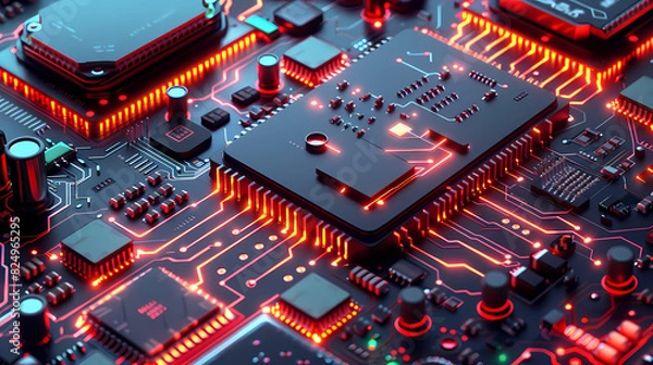 Fototapeta Circuit board technology cpu microprocessor vector image