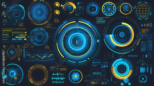Fototapeta Futuristic hud interface circles yellow and blue vector image
