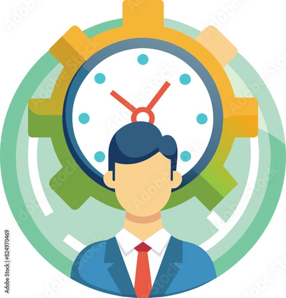 Fototapeta time management icon, person with clock. Solid icon collection, Editable stroke. Vector illustration.