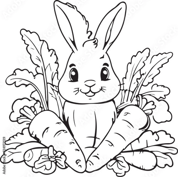 Fototapeta rabbit and carrot vector art, Rabbit illustration art 