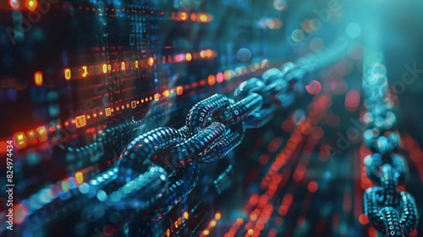 Obraz Digital supply chain network secured by blockchain encryption for transparency and security.