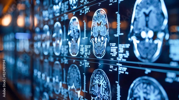 Fototapeta Magnetic resonance scan of the brain. MRI picture of a human brain. Medicine, science concept
