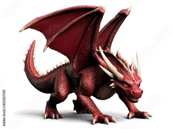 Fototapeta orange red dragon preparing to take flight, isolated, transparent