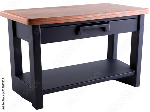 Fototapeta small black work table with drawer, isolated, transparent