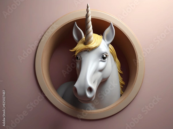 Obraz unicorn looking through a hole in the wall