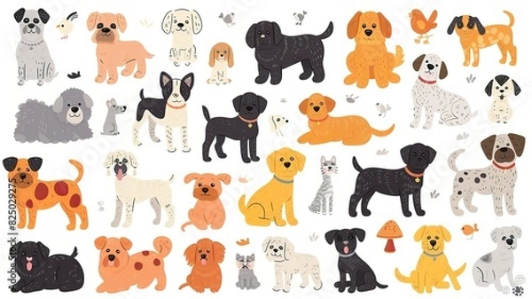 Fototapeta lots of cute puppies, different, for stickers. Generated by AI