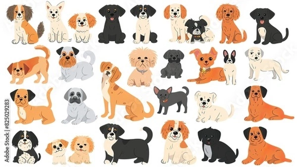 Fototapeta lots of cute puppies, different, for stickers. Generated by AI
