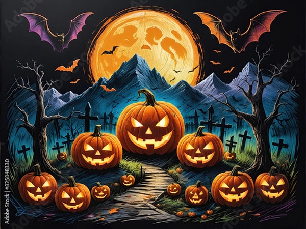 Fototapeta Halloween jack o lanterns on various creepy background