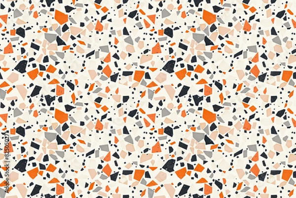 Fototapeta Seamless terrazzo pattern with orange, black, and beige fragments, perfect for flooring and interior design