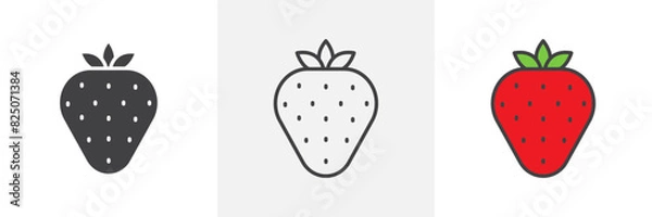 Fototapeta Strawberry icon set. Ripe strawberry vector symbol and fruit pictogram.