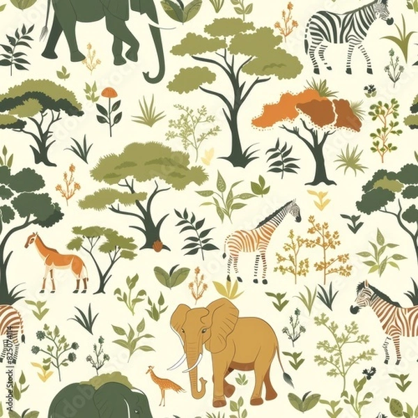 Obraz Safari Theme Seamless Pattern with African Wildlife


