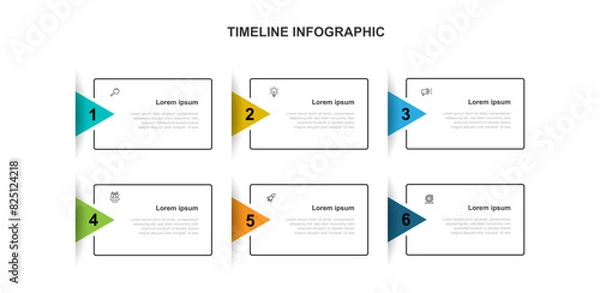 Fototapeta Vector template infographic with 6 step, process, plan, or option can be used for workflow, business information, and web graphic design 