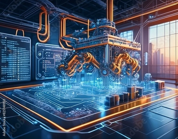 Obraz Intelligent robot, internet, digital technology, business intelligence, concept map