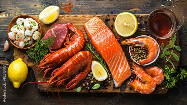Obraz A table with plates of seafood