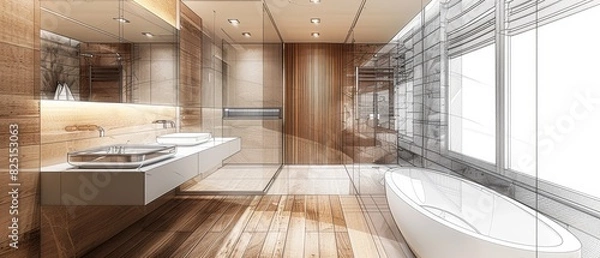 Obraz Modern Bathroom Design Sketch with Sunlight..