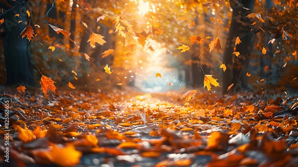 Fototapeta Vibrant Autumn Trail: High Resolution Image of Colorful Forest Path, Ideal for Fall Backpacking   Photo Realistic Stock Concept