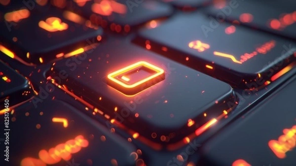 Fototapeta Close up of a glowing enter key on a futuristic keyboard