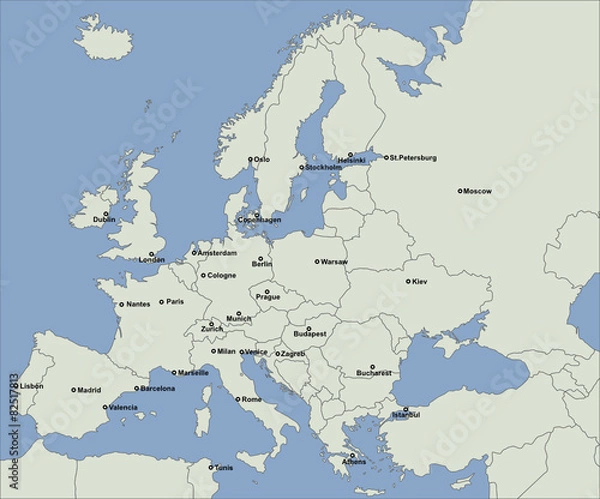 Obraz Główne miasto europejskie na mapie